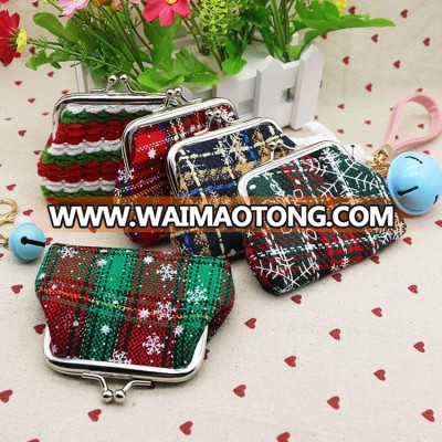 Wholesale Christmas gifts mini grid fabrics snow flower change purse