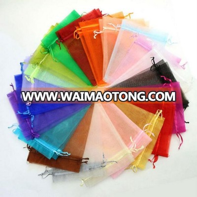 Wholesale factory colorful pouch cheap candy new arrival custom drawstring organza bags with label and heat transfer printing