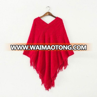 Autumn outfit new sets loose knitting batwing coat of female long tassels cloak shawl sweater coat