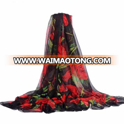 2018 custom spring fashion cheap custom digital printed rose floral pattern chiffon scarf