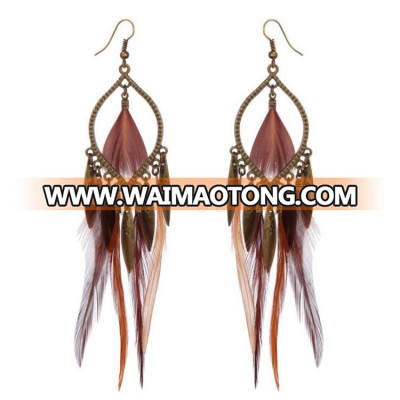 Wholesale fashion alloy personality exaggerated charming feather earrings