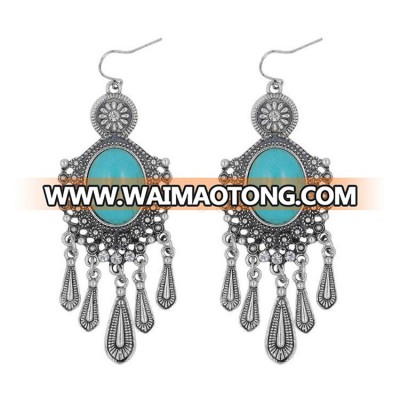 Hot design women turquoise tassel fashion exaggerated earrings